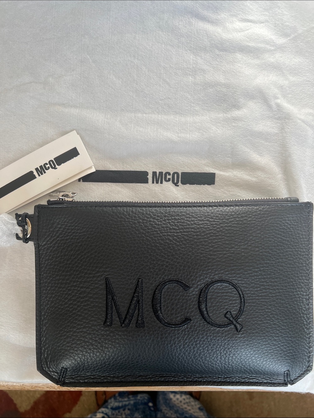 McQ by Alexander McQueen Black Embossed Leather Wrist Pouch